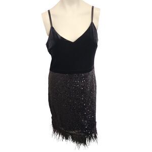 GUESS Velvet Sequin Dress‎ Black Fringe Hem Slip Party Club Y2K Large